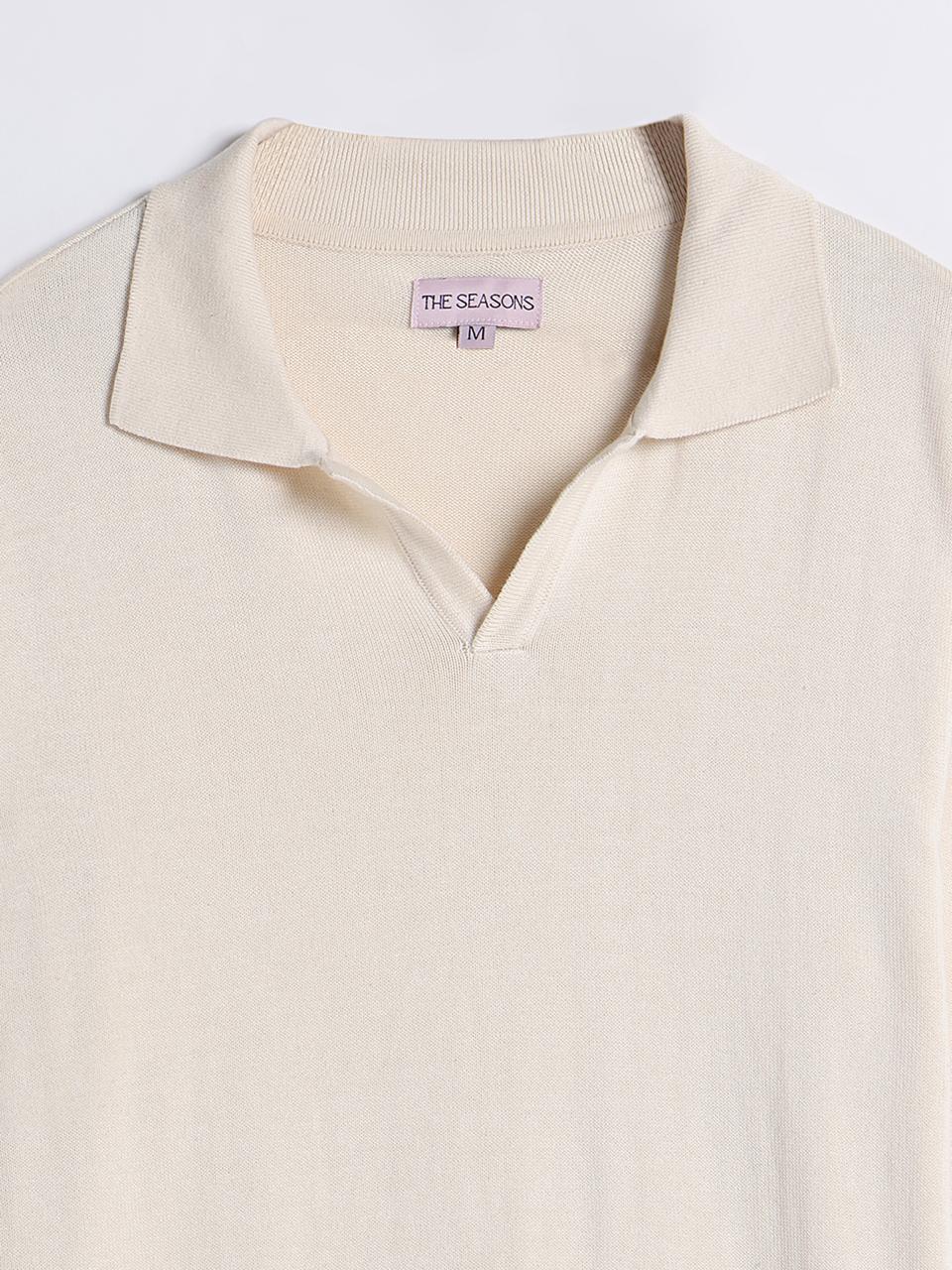 Close-up of Creme Polo – Fine Piqué Texture and Buttonless Collar for men from The Seasons