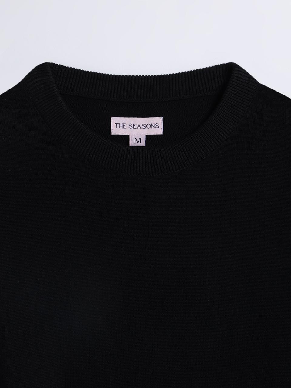 Close-up of Noir Crewneck – Soft Cotton Knit Fabric Detail | The Seasons