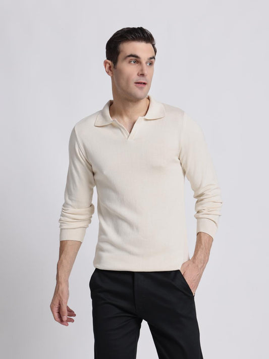 Elegant creme polo shirt with a smooth finish and tailored fit, perfect for a refined and sophisticated look.