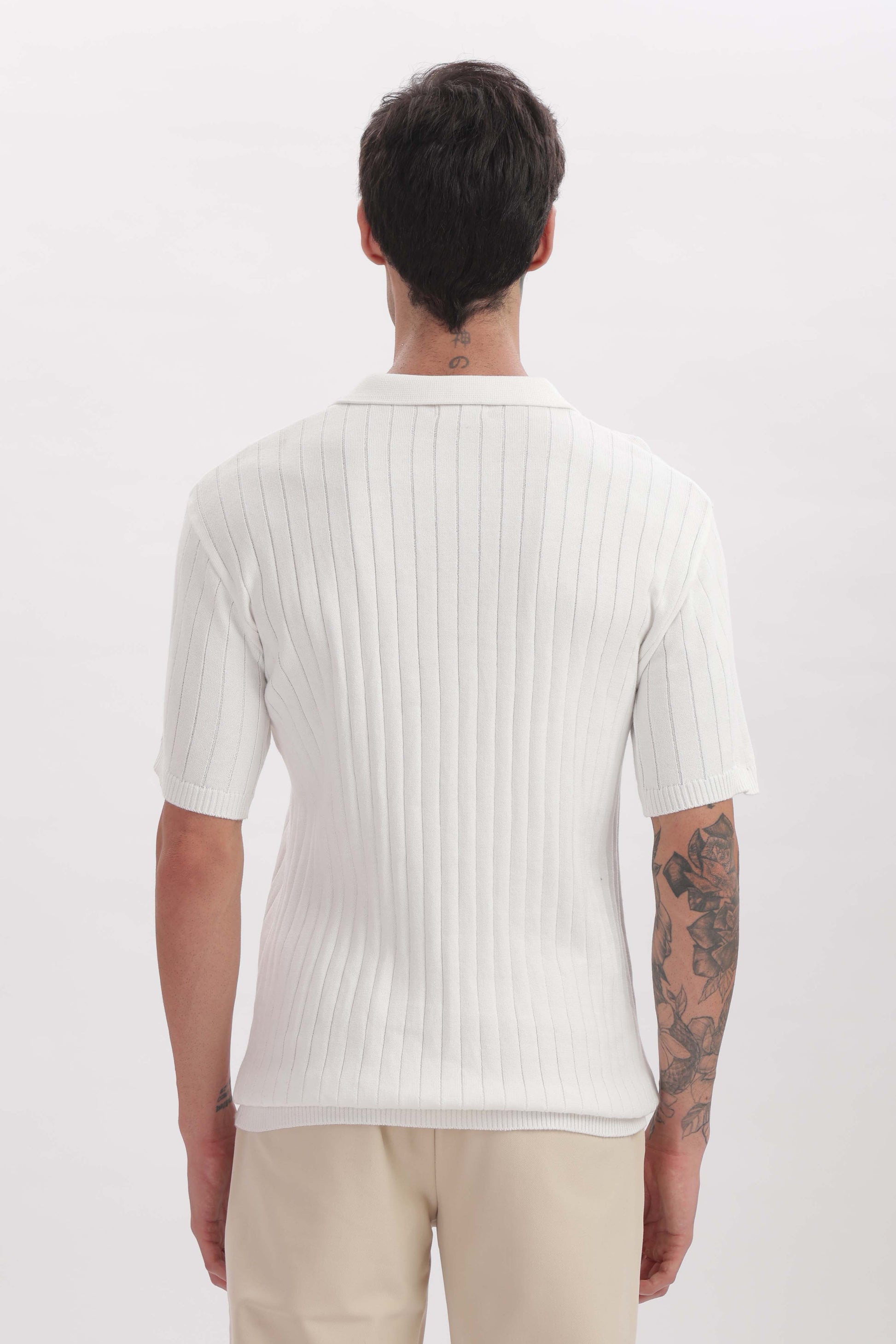 Back view of buttonless ivory polo for men – minimal classic design by The Seasons