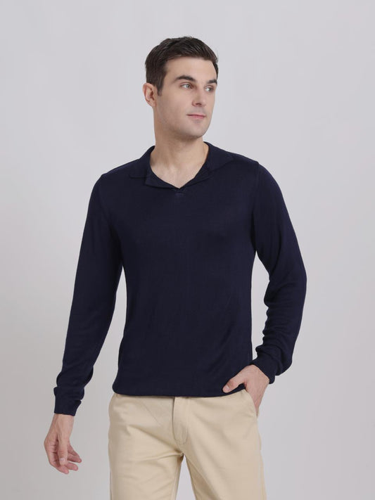  Heavy midnight blue polo shirt with a premium fit and soft fabric, perfect for a classic and timeless style.