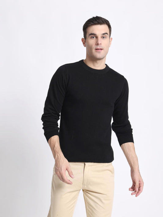 Noir black crewneck sweatshirt with a sleek, minimal design, crafted for comfort and effortless style.