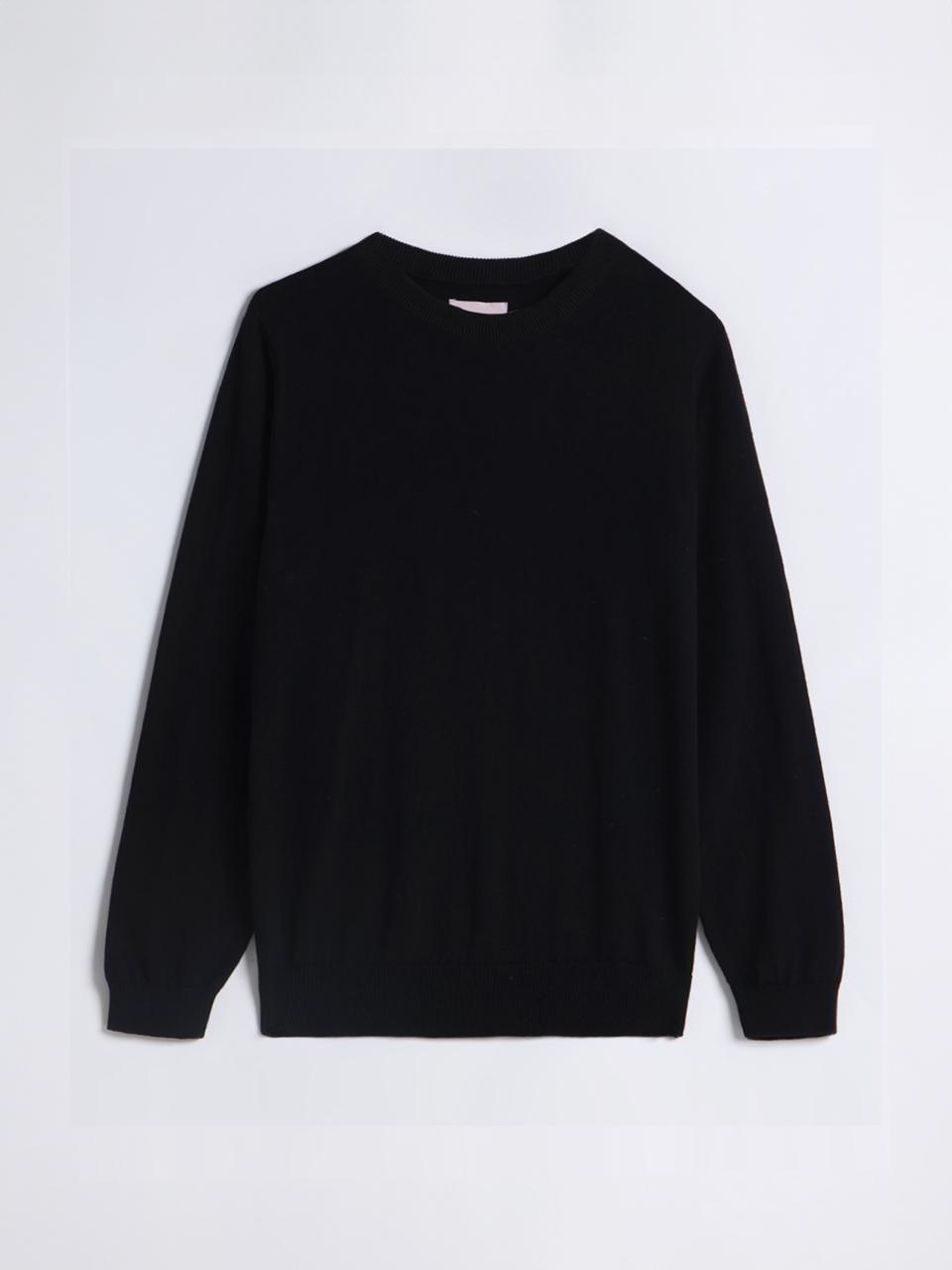 Front View of Noir Crewneck- Black crewneck from The Seasons
