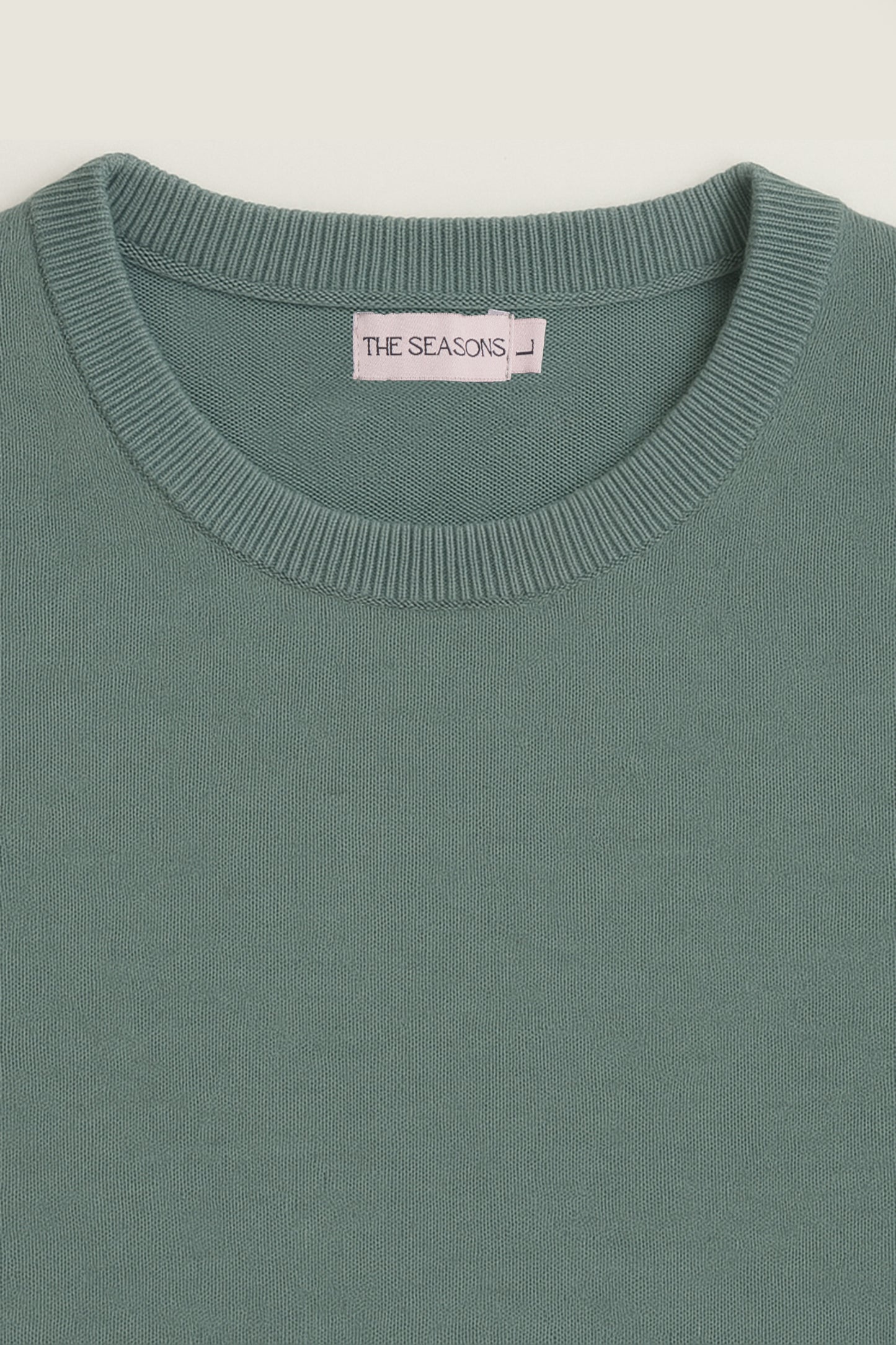 Sage Crewneck mockup closeup shot for men from The Seasons